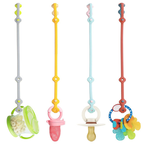 Toy Safety Straps 4PK Stretchable Silicone Pacifier Clips Baby Toddler Teether Bottle Harness Straps for Strollers,High Chair,Shopping Cart,Cribs,...