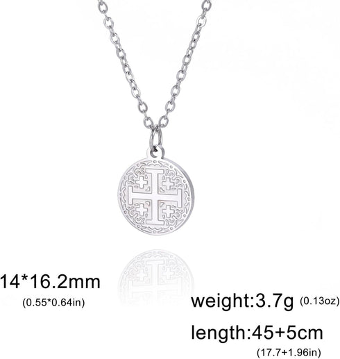 EUEAVAN Jerusalem Crusaders Cross Pendant Necklace Jerusalem Medallion Disc Greek Religious Medieval Jewelry Baptism Gift Women Men...