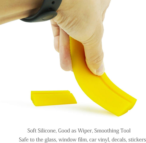 ECOmorning 2-Piece DIY Mini Squeegee Set - Soft Silicone Window Tint Squeegee for Glass, Mirror, Shower - Yellow (4.7in x 1.9in, 2.4in x 1.9in)...