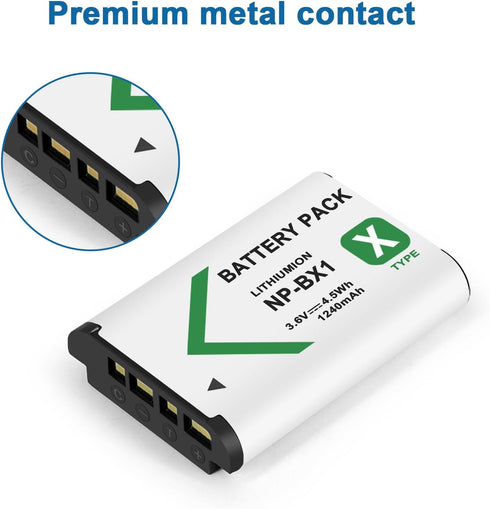 2-Pack NP-BX1 Battery and Charger Kit for Sony NP-BX1 and Sony Cyber-Shot DSC-HX99, HX95, HX350, RX1, RX1R II, RX100 (II/III/IV/V/VA/VI/VII), FDR-...