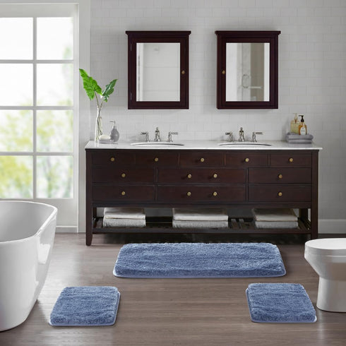 Suchtale Bath Rug for Bathroom Non Slip Bathroom Mat (20 x 32, Blue) Water Absorbent Soft Microfiber Shaggy Bath Rug Machine Washable Bath Mat for...