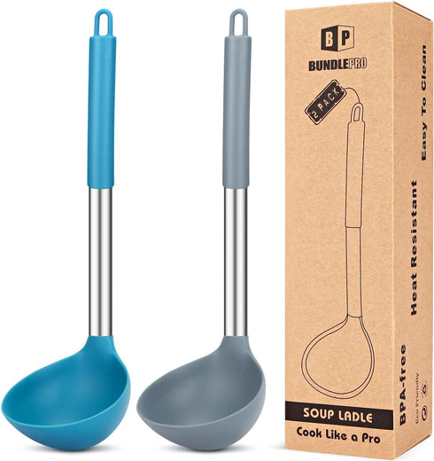 Pack of 2 Ladle Spoon,Silicone Large Spoon for Soup,Non Stick Kitchen Utensils with High Heat Resistant,BPA Free Perfect Kitchen Tools for Cooking...