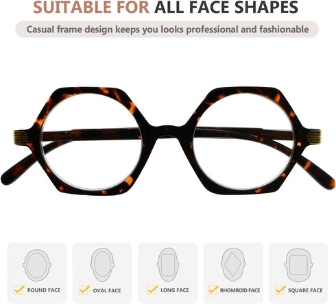 Eyekepper Small Hexagon Glasses for Women Reading - Mini Octagon Reading Eyeglasses Odd Readers Men - Tortoise...