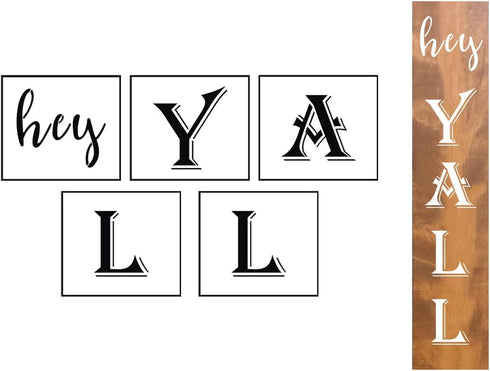 Large Hey Yall Stencil Vertical - 5 Pack Hey Yall Sign Stencils Templates for Painting on Wood, Reusable Letter Stencils for Front Door Porch Wood...