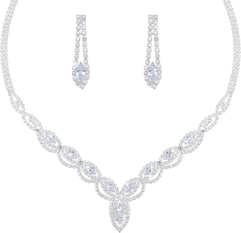 Yolev Bridal Wedding Jewelry Sets Bride Rhinestone Necklace Earrings Set Prom Jewelry Set Party Jewelry Set for Women...