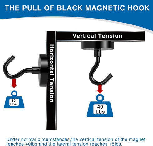 LOVIMAG Cruise Essentials Must Haves, 40lbs Magnetic Hooks for Cruise Cabins with Epoxy Coating, Black Neodymium Magnets with Hooks for Hanging, R...