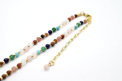 Boho 7 Chakra Natural Stone Jaspers Tube Beads Choker Necklace, Beaded Gemstone Necklace for Women, Colorful Boho Bead Choker Necklace Natural Sto...