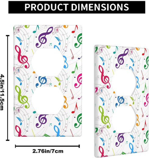 Musical Duplex Receptacle Outlet Wall Plate Colorful Treble Clef Music Notes Light Switch Cover Plate, Standard Size 1-Gang Wallplate Outlet Cover...