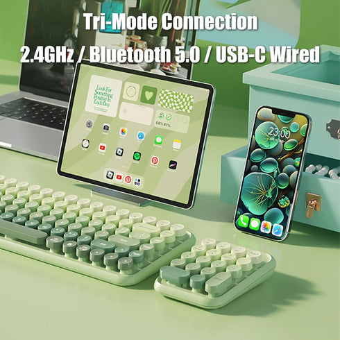 Typewriter Style Number Keypad Wireless 2.4G/Bluetooth/USB-C Wired Rechargeable Numeric Pad Linear Membrane Switch 18-Key NKRO Retro Round Keycaps...