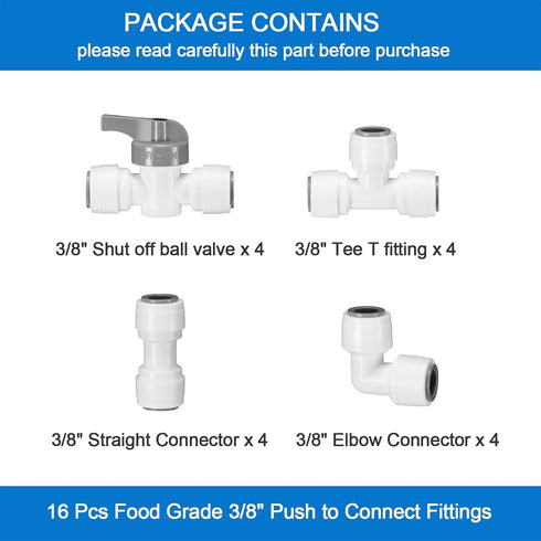 3/8" O.D.Quick Connect Fittings,Food Grade 3/8" Push to Connect Fittings,3/8" Water Line Fittings for RO(Reverse Osmosis) Systems(Ball Valve+T+Uni...