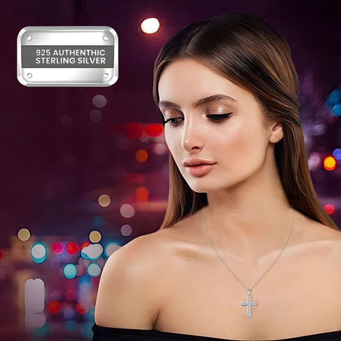 925 Sterling Silver Cross Pendant for Men & Women - Cubic Zirconia Cross Pendants Silver Cross Jewelry - Catholic Faith Religious Christian Birthd...