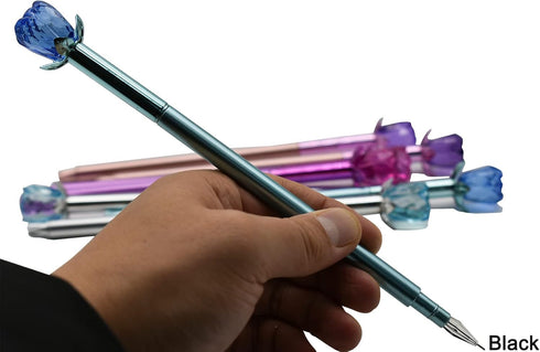 Maydahui 24PCS Crystal Rose Gel Pen Colorful Gem Flower Pens Black Ink for Girls Party School Office Supplies...
