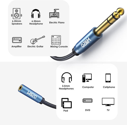 MillSO 1/4 to 3.5mm Headphone Adapter TRS 6.35mm 1/4 Male to 3.5mm 1/8 Female Stereo Jack Audio Adapter for Amplifiers, Guitar, Keyboard Piano, Ho...