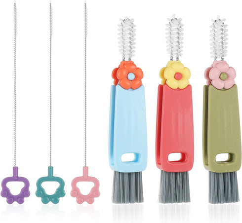 3pcs 3-in-1 Cup Lid Cleaning Brushes with 3 Straw Brushes, Cute Multifunctional 3-in-1 Cleaning Brush Colorful Cup Lid Gap Cleaner Insulated Bottl...