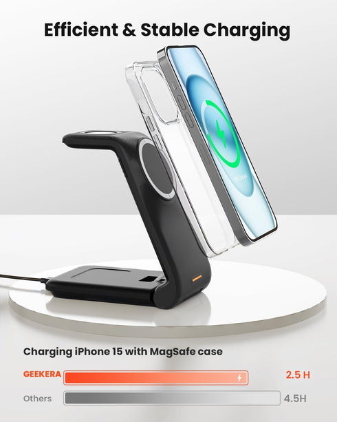 Wireless Charger for Magsafe iPhone Stand: GEEKERA Foldable Magnetic 3 in 1 Charging Station Dock for Apple Watch Ultra/SE/9/8/7/6/5/4/3/2, iPhone...