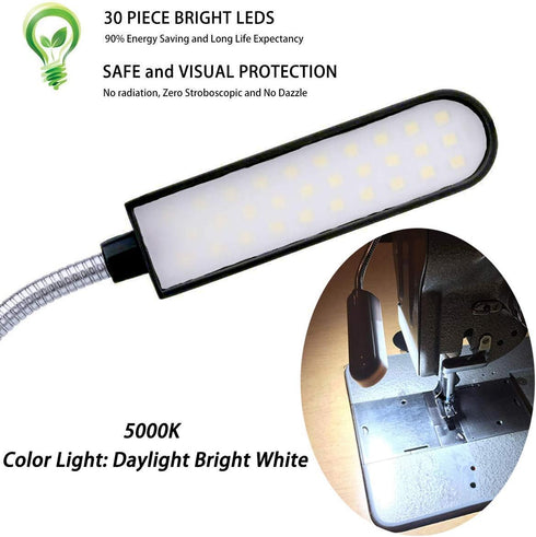 Sewing Machine Light LED Lighting (30LEDs) 6 Watt for Workbench Lathe Drill Press Daylight White Flexible Gooseneck Arm Work Lamp with Magnetic Mo...