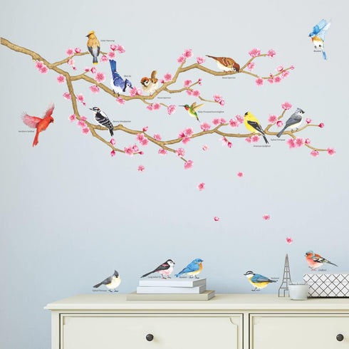 DECOWALL DWL-2009 Garden Birds and Cherry Blossom Wall Stickers Wall Decals Peel and Stick Removable Wall Stickers for Kids Nursery Bedroom Living...