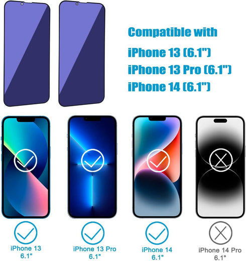 [2 Pack Compatible with iPhone 13 / iPhone 13 Pro/iPhone 14 Anti-Blue Light Privacy Screen Protector 6.1", Scratch Resistant, Anti-Shatter Tempere...