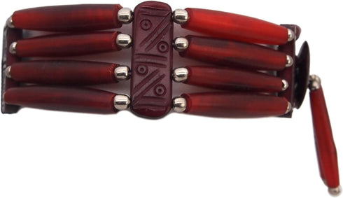 American Indian Style Bone Choker Necklace, 4 Row Burgundy Red Traditional Hairpipe Beads, Unisex Adjustable...