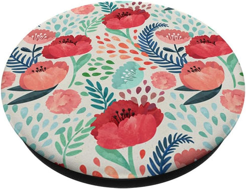 Red Poppy Watercolor Fine Art Floral Pattern Pink Mint Green PopSockets PopGrip: Swappable Grip for Phones & Tablets PopSockets Adhesive PopGrip...