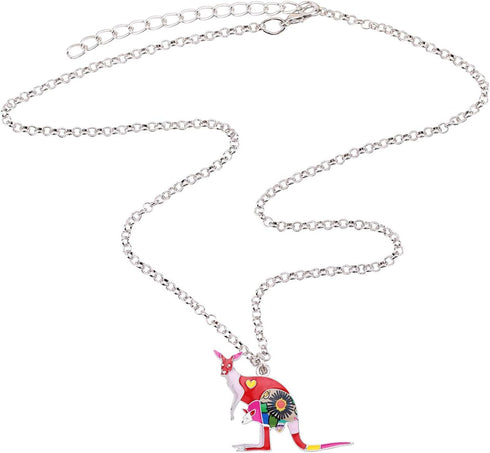 Bonsny Enamel Zinc Alloy Australia Kangaroo Choker Necklace Chain Pendant Fashion Animal Jewelry For Women Girl Charm Gift...