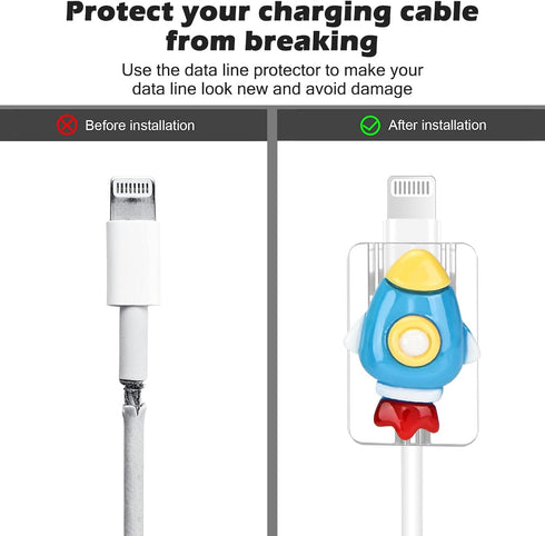 Cartoon Cable Protector Set Compatible for iPhone Charger, 3D Astronaut Design,Data Line USB Case Wire Cable Saver Clear Phone Charger Protective ...