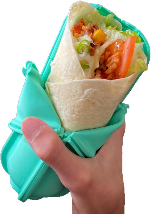 Aqua Wrap'd Reusable Silicone Lunch Burrito Flatbread Wrap Holder Container Alternative to Beeswax Wraps Cling Wrap...