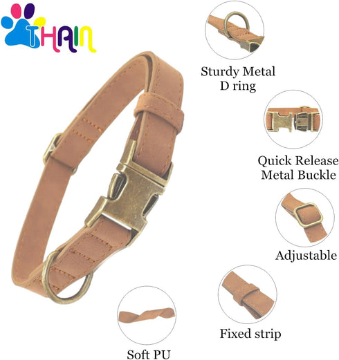 THAIN Soft Leather Dog Collar, Heavy Duty Metal Buckle Padded Dog Collar Quick Release, Adjustable Pet Collar for Small Medium dogs Breeds (M, Pin...