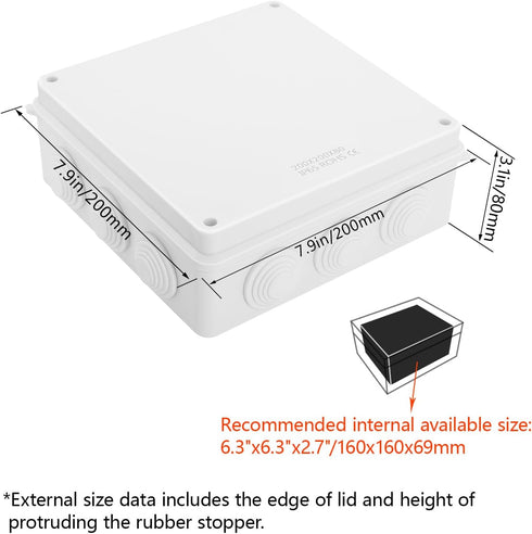 LeMotech ABS Plastic Dustproof Waterproof IP65 Junction Box Universal Electrical Project Enclosure White 7.9 x 7.9 x 3.1 inch (200 x 200 x 80 mm)...
