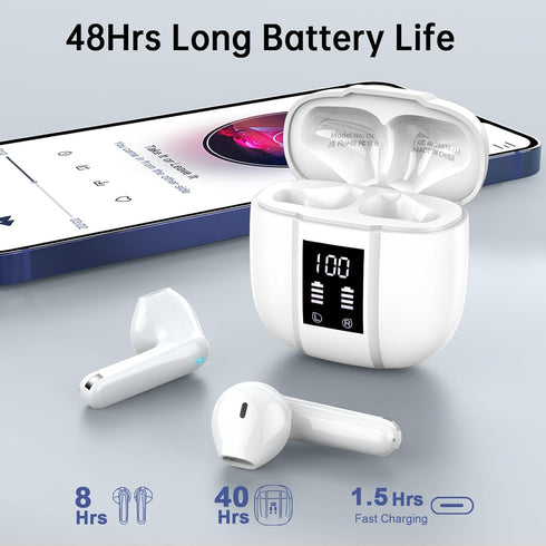 Wireless Earbuds, 2024 Wireless Headphones Bluetooth 5.3, 14.2mm Driver Stereo, 3g Mini 48Hrs Ear buds, 4 ENC Mics Bluetooth Headphone in Ear, IP7...