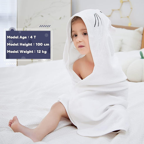 MICHLEY Animal Face Hooded Baby Towel Cotton Bathrobe for Boys Girls 0-6 Year White...
