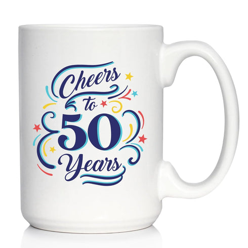Cheers to 50 Years - Coffee Mug Gifts for Women & Men - 50th Anniversary Party Decor - Large 15oz White Ceramic Mug...