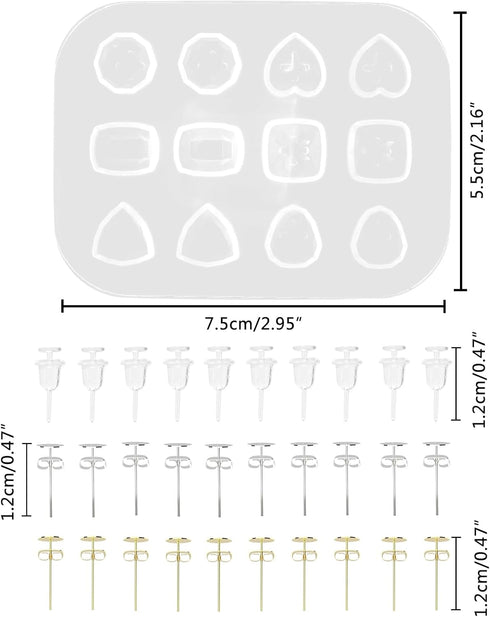 BROVITI Mini Gem Resin Jewelry Making Supplies Kit Mini Gem Ear Stud Crystal Epoxy Mold with Ear Studs and Earring Backs for DIY Art Craft Jewelry...