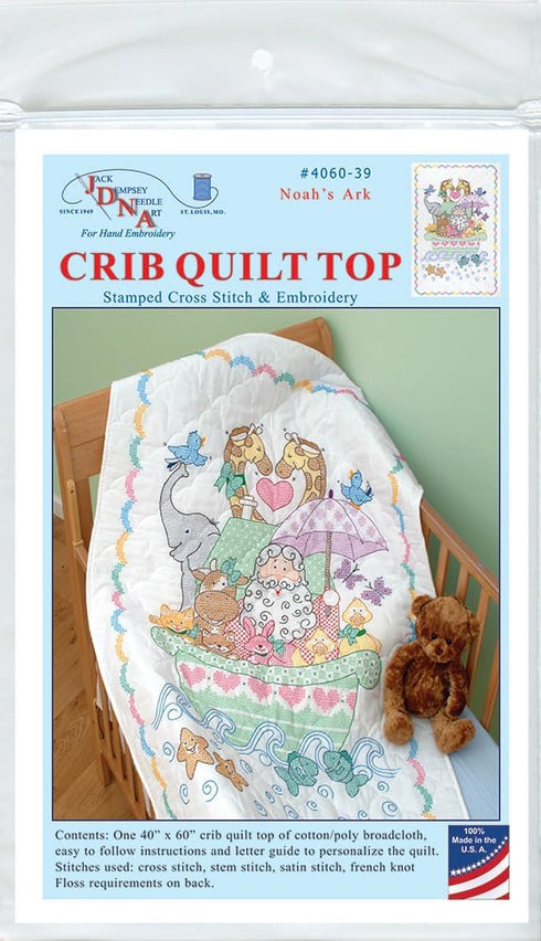 Jack Dempsey Needle Art Noah's Ark Crib Quilt Top...