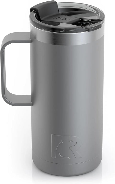 RTIC Travel Mug with Handle, 16 oz, Graphite, Portable Thermal Camping Cup, Vacuum-Insulated with Lid, Stainless Steel, Sweat Proof, Keeps Hot & C...