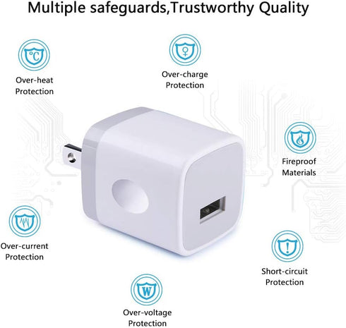 Charging Block for iPhone, Charger Box, USB Cube, NonoUV 10-Pack Single Port Wall Charger 1A/5V USB Outlet Plug Adapter Power Bricks for iPhone 15...