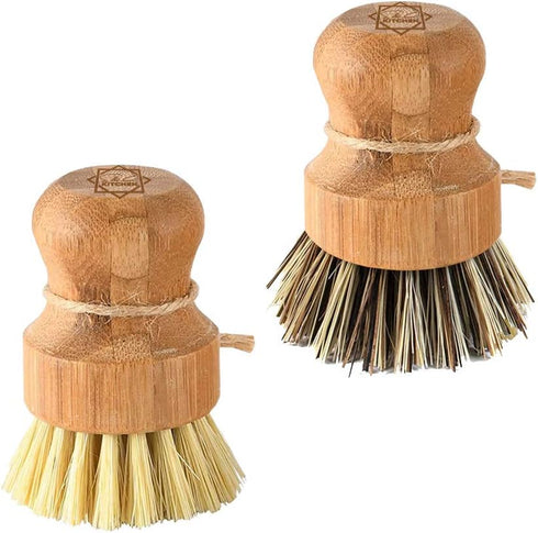 Dish Scrub Brush Bamboo - S&C Kitchen, Cleans Pan/Vegetable/Dishes/Wok, Bamboo Scrub Brush for Kitchen/Bathroom, Made Out of Palm & Sisal Bristles...