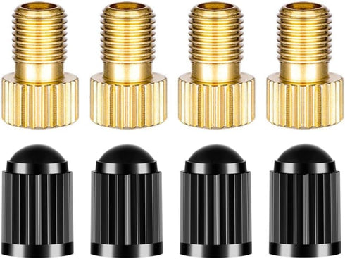 Presta Valve Adapter, Convert Presta to Schrader Adaptor for Bike, Inflate Tire Using Standard Pump or Air Compressor, Tire Valve Caps(4PCS)...
