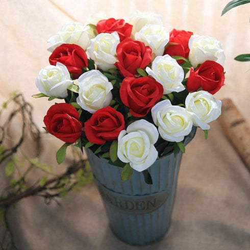 Veryhome Artificial Flowers Silk Roses Fake Bridal Wedding Bouquet for Home Garden Party Floral Decor 10 Pcs (White Straight stem)...