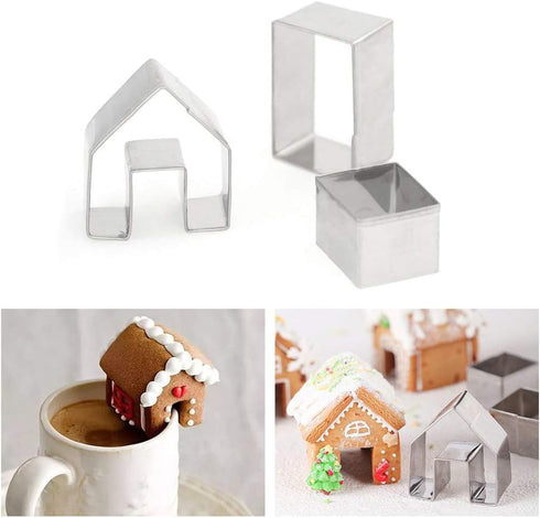 KALAIEN 3Pcs Stainless Steel Christmas Mini House Mold Gingerbread Cookie Cutter Set Cupcake Chocolate House (Small)...