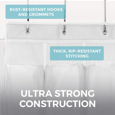 HOME GENIE 24 Pocket Strong Space Saving Over Door Shoe Organizer, Holds Up to 40 Pounds, Stay In Place Hooks Large Breathable Mesh Pocket Hanging...