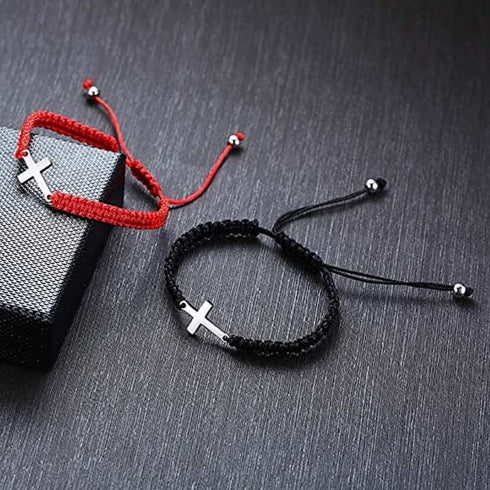 Fuqimanman2020 Red Black Cross String Bracelets Adjustable Cord Thread Stainless Steel Handmade Wish Lucky Protection Amuleat Prayer Religious Chr...