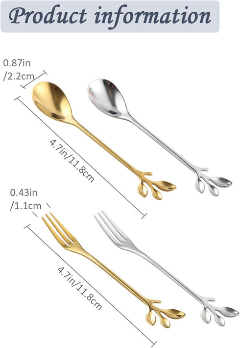 Gold Leaf Coffee Spoon Set of 4, Ice-Cream Tea Stirring Spoons 4.7 Inches Retro Dessert Demitasse Espresso Spoons Cutlery Kitchen Tableware (4 Spo...