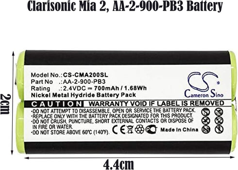 2.4V 700mAh / 1.68Wh Replacement Battery for Clarisonic Mia 2, AA-2-900-PB3...