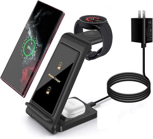 3 in 1 Wireless Charger DINTNCCM Fast Wireless Charging Stand Station Foldable for Samsung Galaxy S24 Ultra/S23+/S22/S21/S20/S10/S9, Galaxy Watch6...
