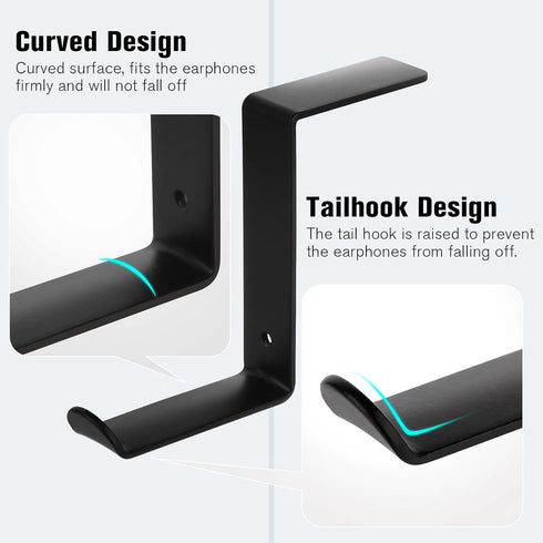 Headphone Holder for Monitor, Premium Metal Headsets Stand, 3M Sticky Headphone Hanger Hooks Hold 10Lbs, Headset Mount for Screen Side, for Airpod...
