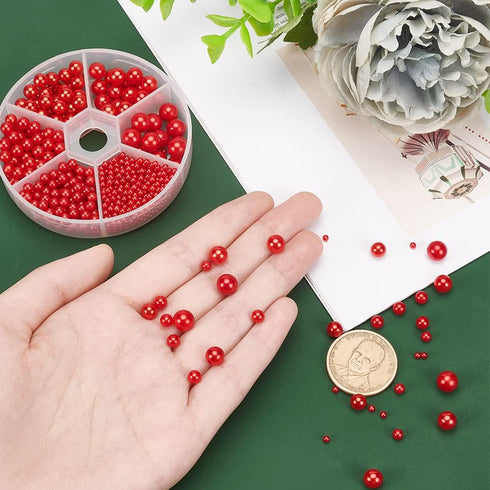 PH PandaHall 1113pcs Christmas Red Pearls 6 Size No Holes Pearl Beads Vase Filler Pearls Undrilled Imitated Pearl Beads Makeup Filler Loose Beads ...