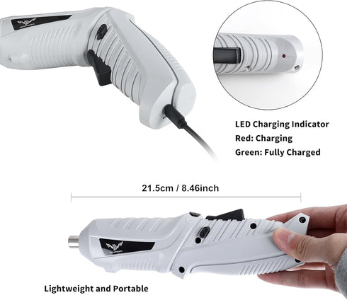 Gray Electric Screwdriver, 3.6V Cordless Screwdriver Rechargeable with 6pcs Screwdriver Bit Set, Front LED Light, Flexible Shaft, Micro USB, Carry...