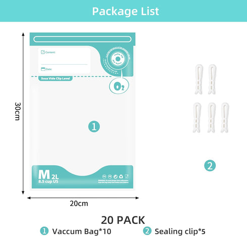 Sous Vide Bags Reusable, 20 PCS BPA Free Food Vacuum Sealer Bags, Double-sided 20C, Vacuum Zipper Bags for Sous Vide Cooking, 20pcs food storage b...