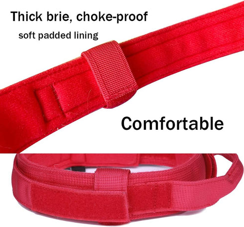 Tactical Dog Collar Military Dog Collar Adjustable Nylon Dog Collar Heavy Duty Metal Buckle with Handle for Dog Training (Red,S)...